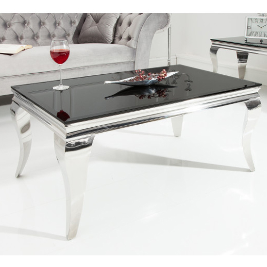 Wakerley Black Glass Coffee Table With Stainless Steel Legs Furniture