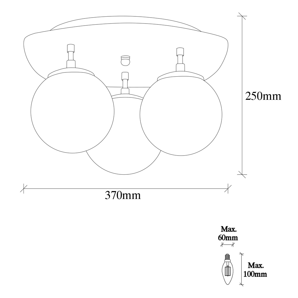 Walden 3 Light Metal Ceiling Light in Black