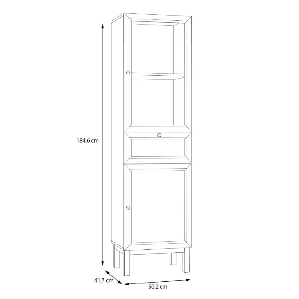 Waldorf Display Cabinet 1 Drawer In Light Grey Oak With LED