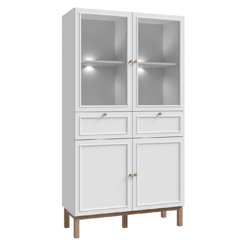 Waldorf Display Cabinet 2 Drawers In Light Grey Oak With LED