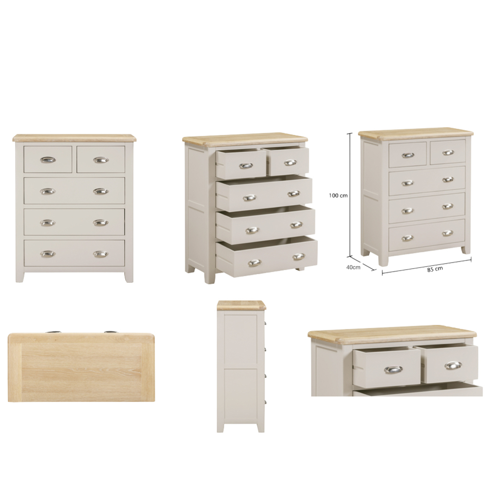 Waldorf Wooden Chest Of 5 Drawers In Oak And White