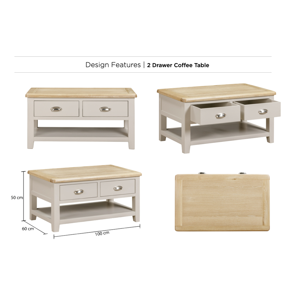 Waldorf Wooden Coffee Table With 2 Drawers - Oyster Grey