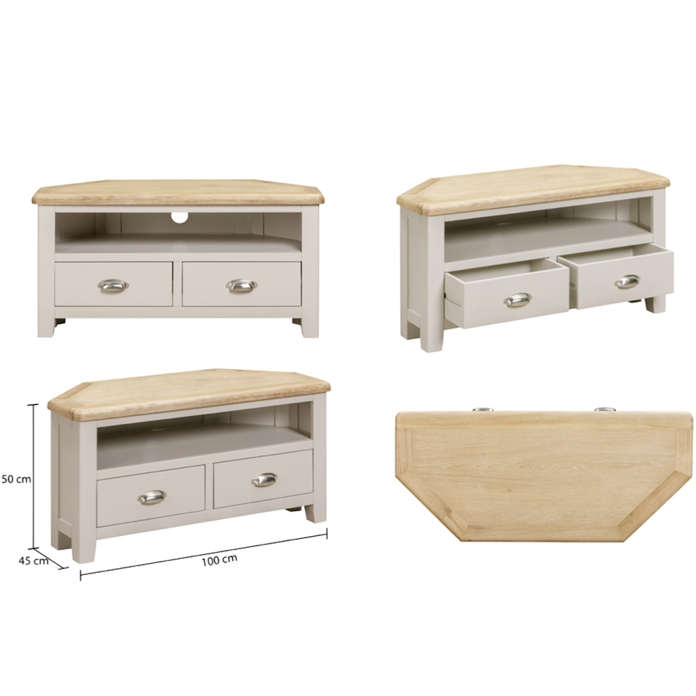 Waldorf Wooden Corner TV Stand With 2 Drawers In Oak And White