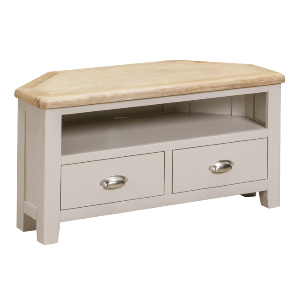 Waldorf Wooden Corner TV Stand With 2 Drawers In Oak And White