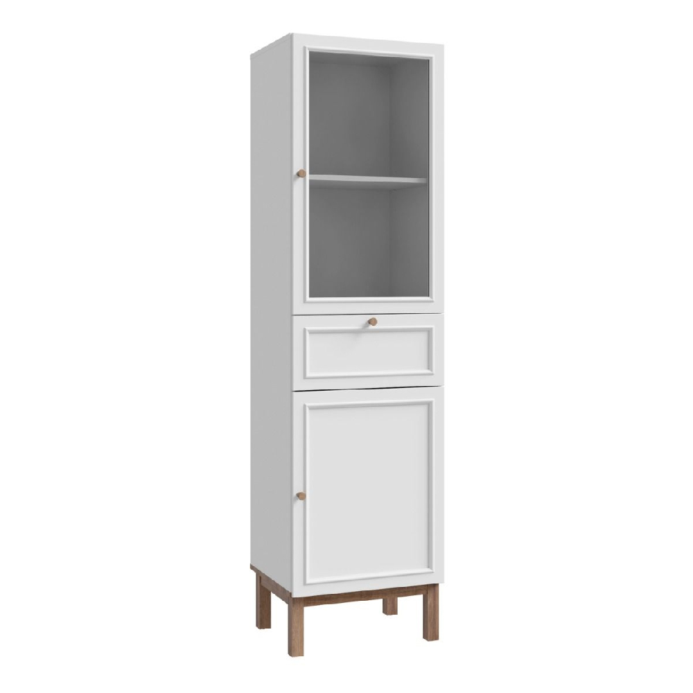 Waldorf Wooden Display Cabinet With 1 Drawer In Light Grey Oak