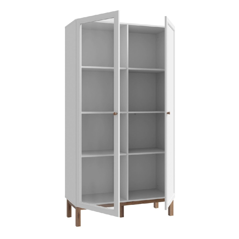 Waldorf Wooden Display Cabinet With 2 Doors In Light Grey And Oak