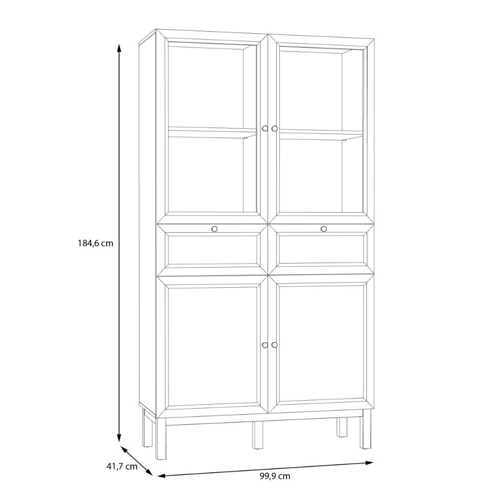 Waldorf Wooden Display Cabinet With 2 Drawers In Light Grey Oak