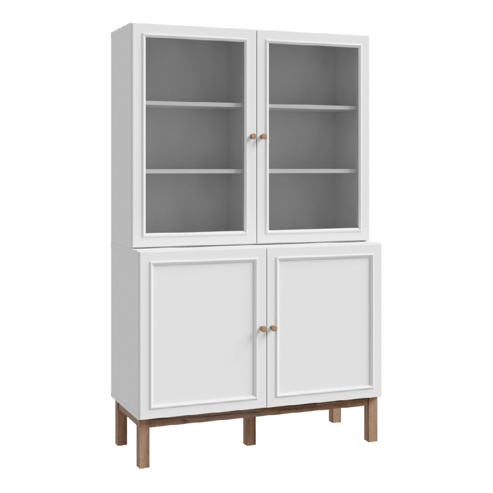 Waldorf Wooden Display Cabinet With 4 Doors In Light Grey And Oak