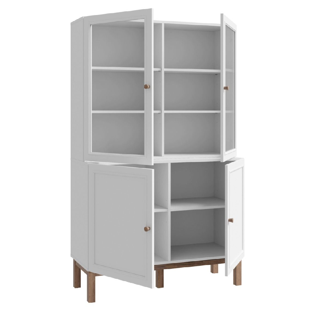 Waldorf Wooden Display Cabinet With 4 Doors In Light Grey And Oak
