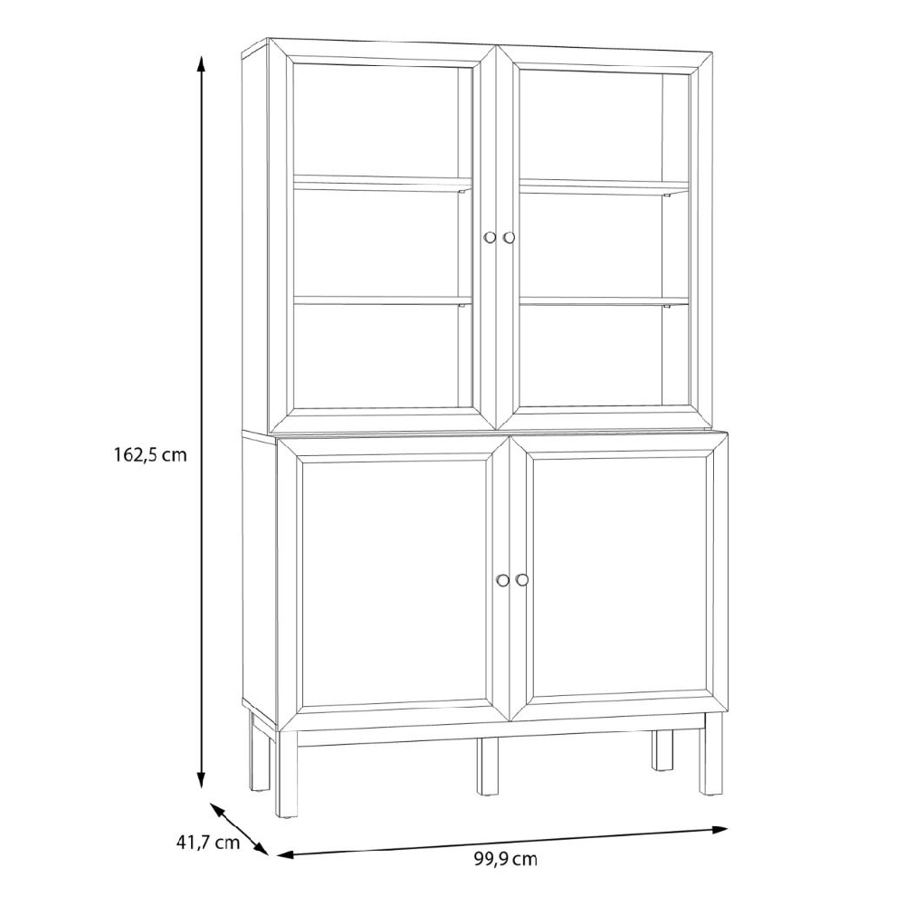 Waldorf Wooden Display Cabinet With 4 Doors In Light Grey And Oak