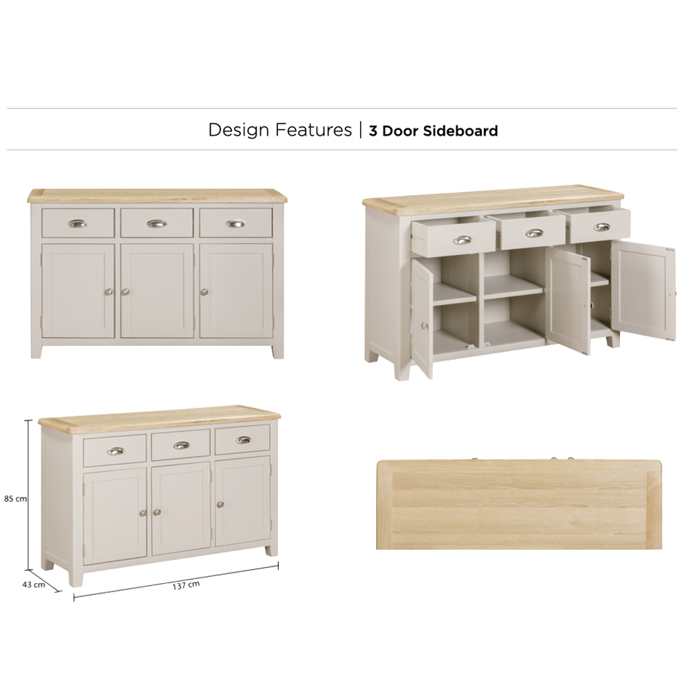 Waldorf Wooden Sideboard With 3 Doors 3 Drawers - Oyster Grey