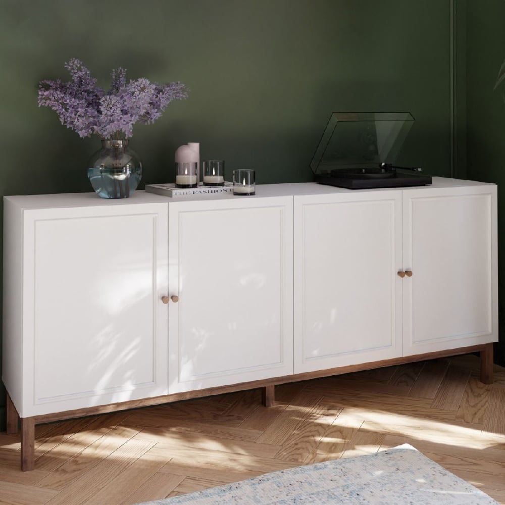 Read more about Waldorf wooden sideboard with 4 doors in light grey and oak