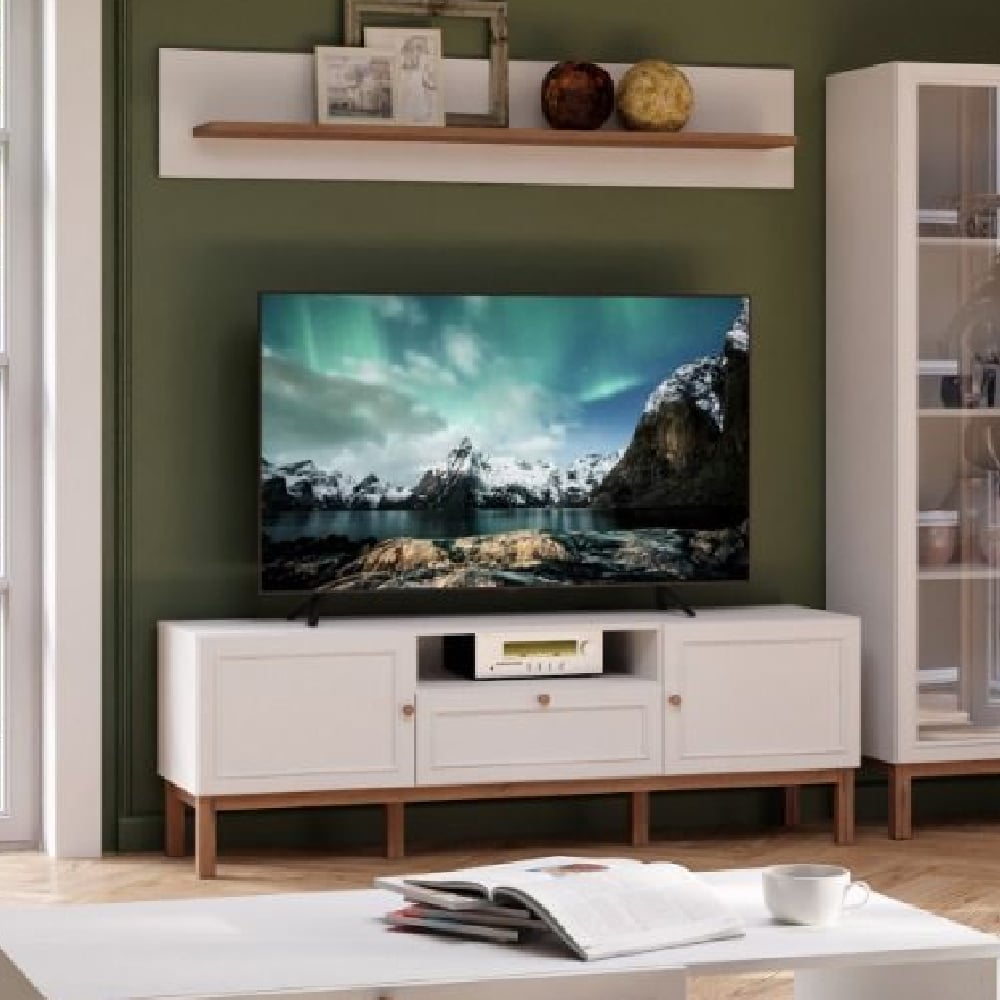 Read more about Waldorf wooden tv stand with 2 doors 1 drawer in light grey oak