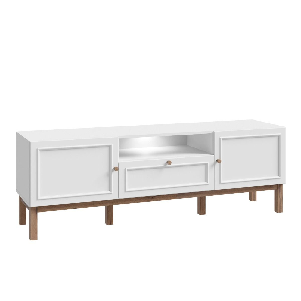 Waldorf Wooden TV Stand 2 Doors In Light Grey And Oak With LED