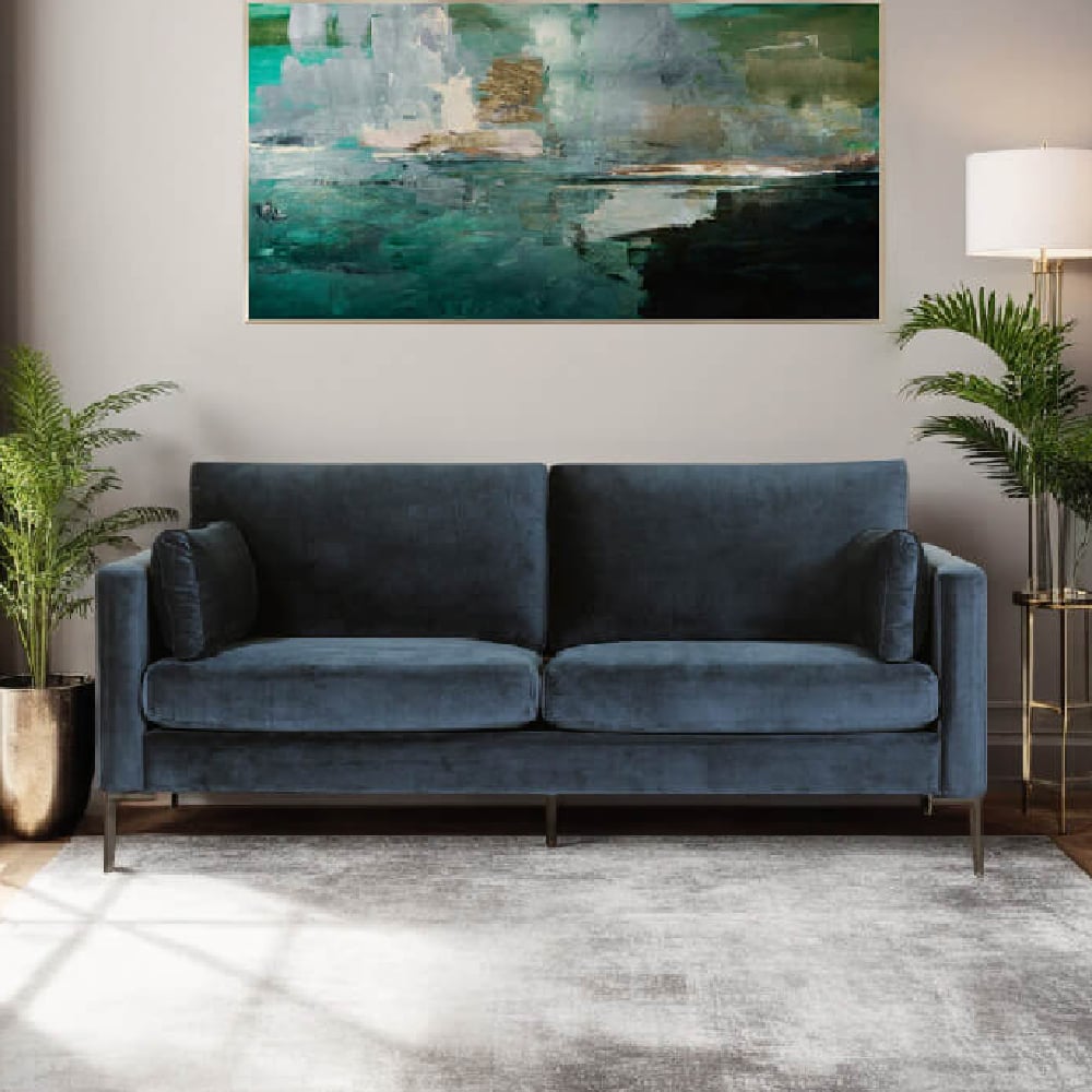 Read more about Waleska fabric 3 seater sofa with black legs in navy