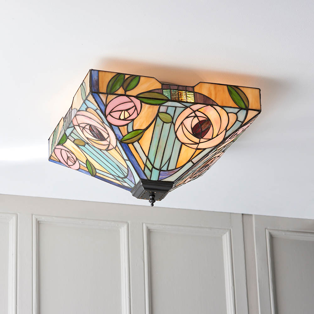Walhalla Large Tiffany Glass Flush Ceiling Light In Multicolour