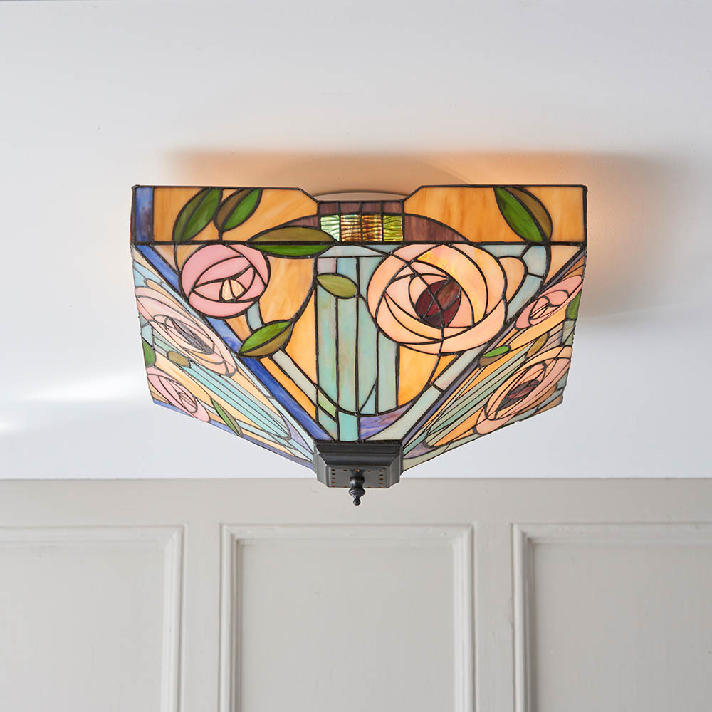 Walhalla Large Tiffany Glass Flush Ceiling Light In Multicolour