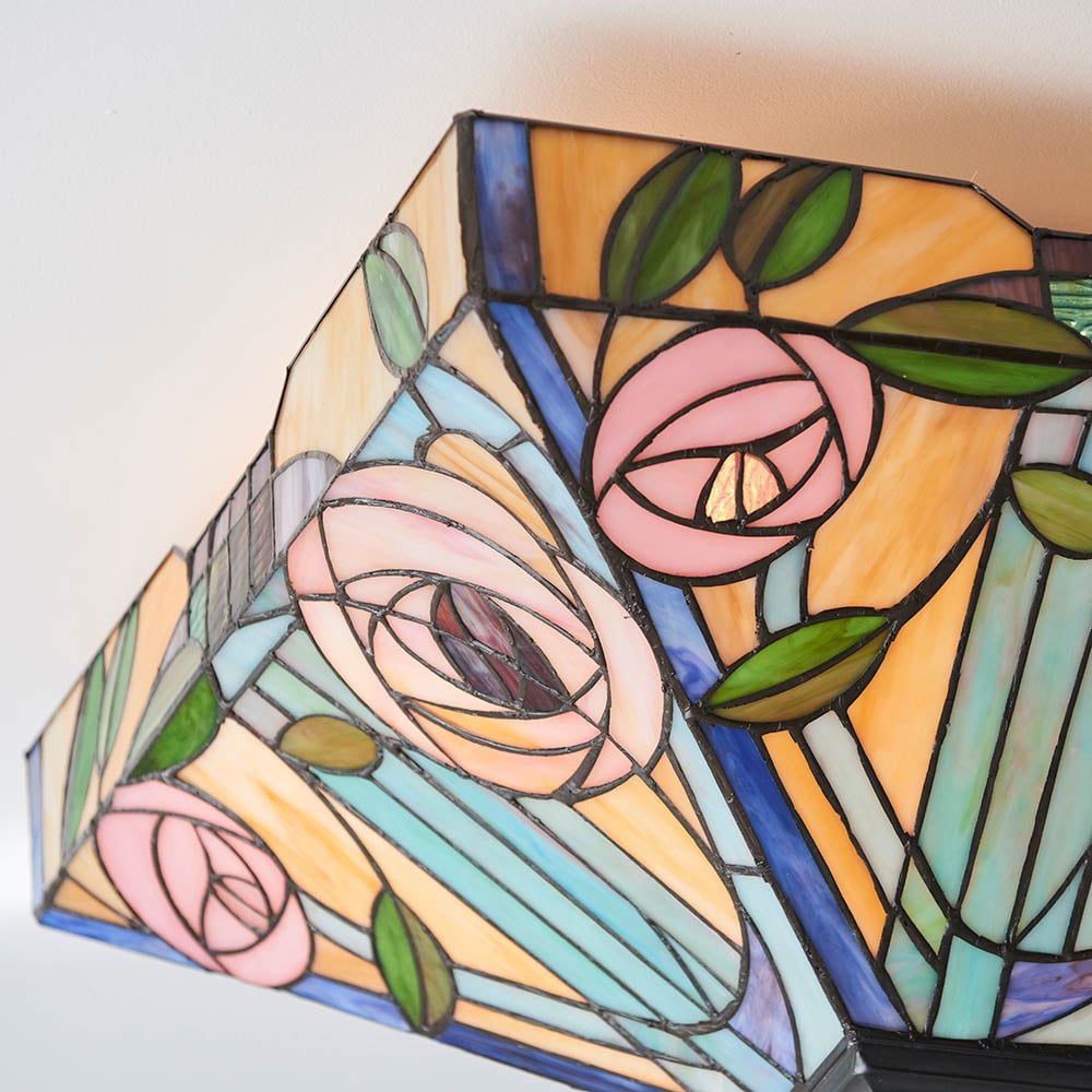 Walhalla Large Tiffany Glass Flush Ceiling Light In Multicolour