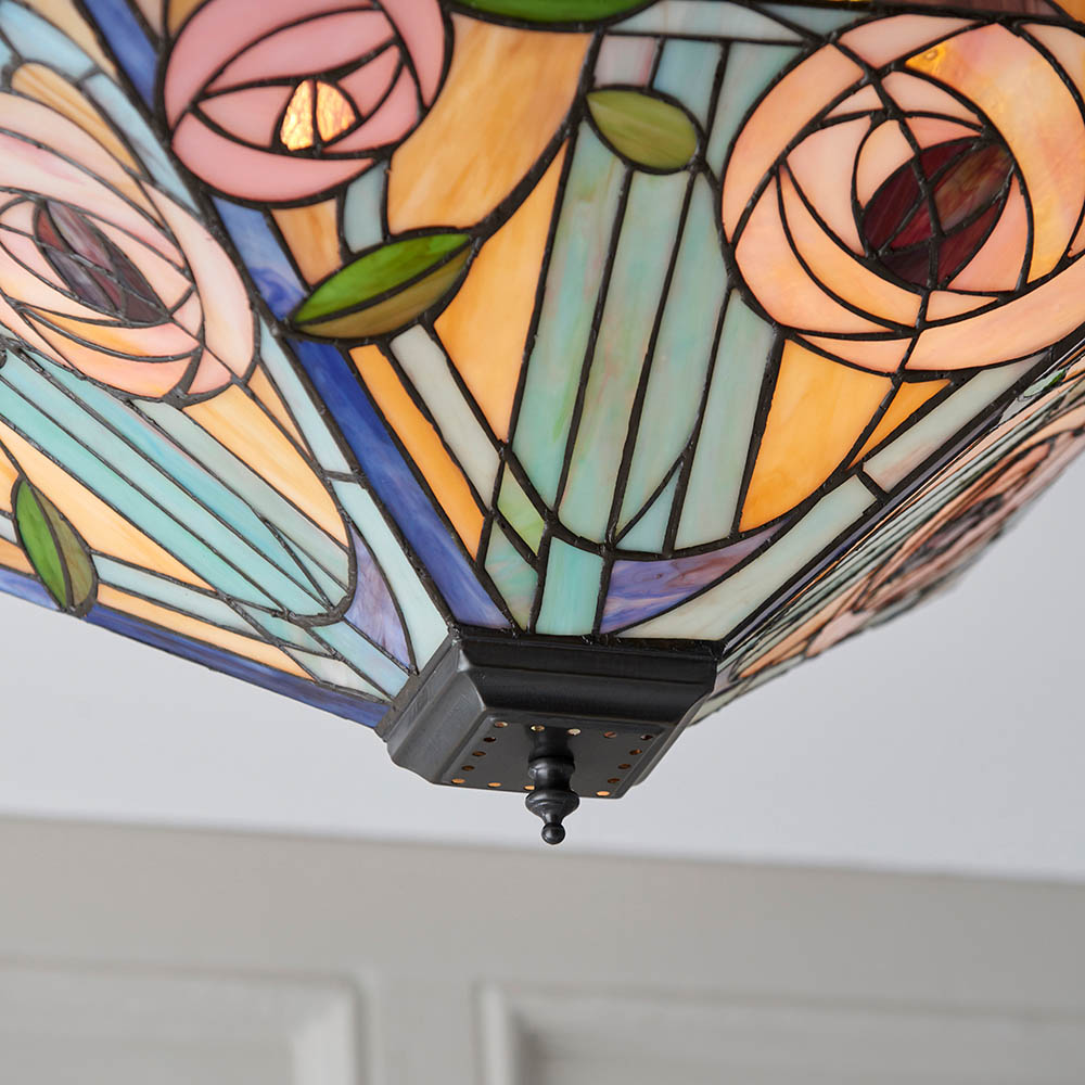 Walhalla Large Tiffany Glass Flush Ceiling Light In Multicolour