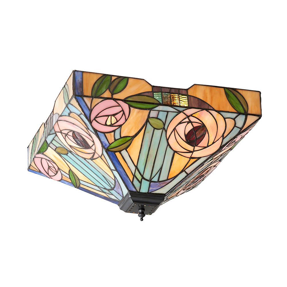 Walhalla Large Tiffany Glass Flush Ceiling Light In Multicolour