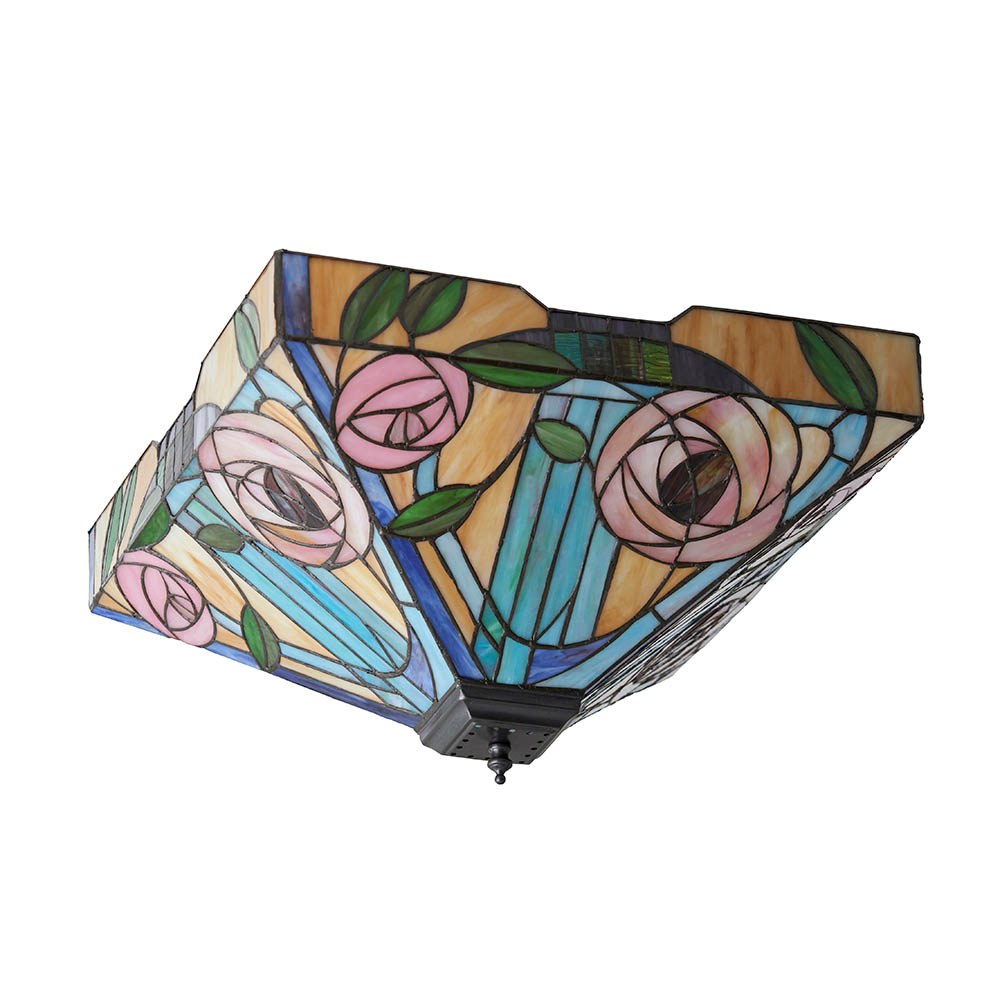 Walhalla Large Tiffany Glass Flush Ceiling Light In Multicolour