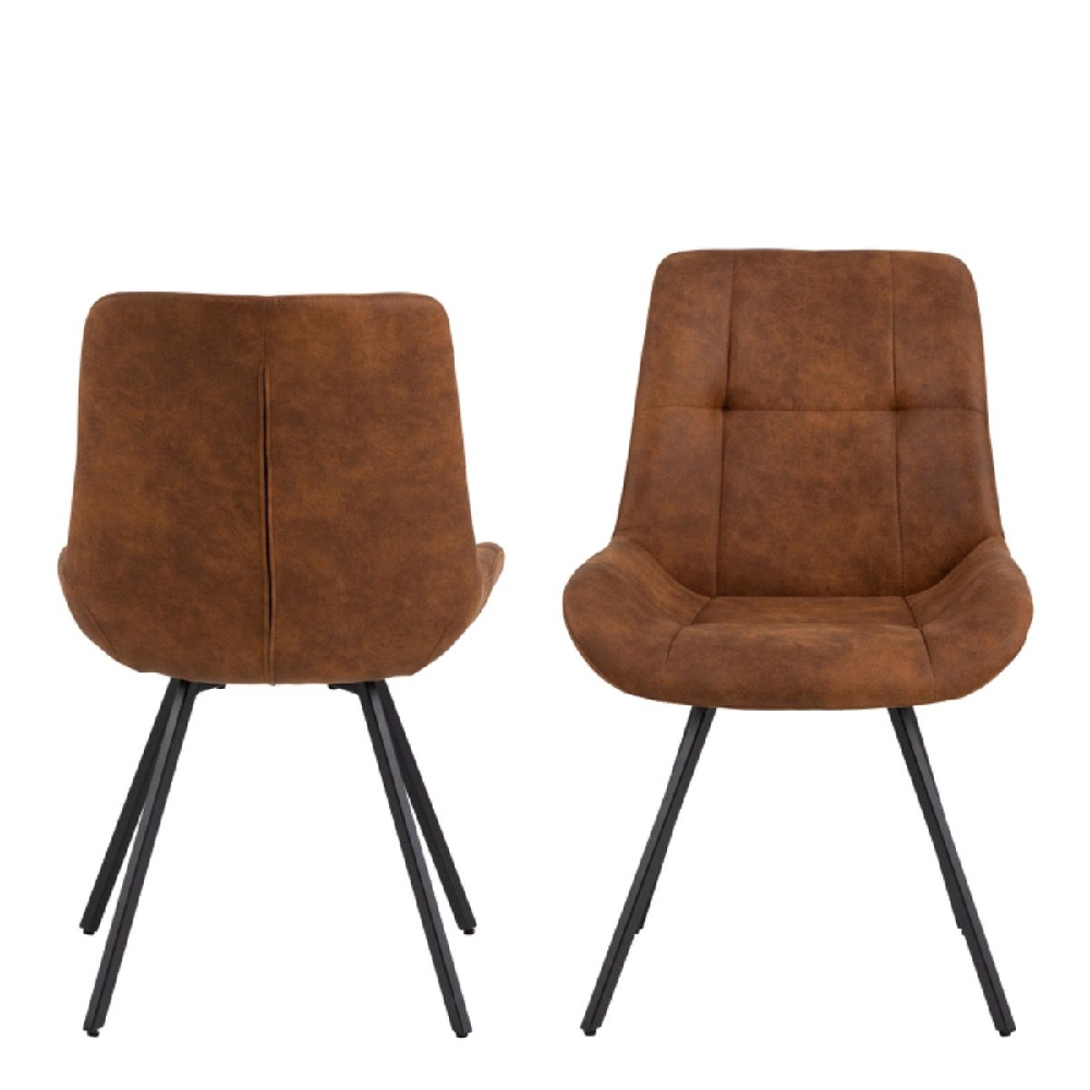 Walker Brown Fabric Dining Chairs With Black Legs In Pair