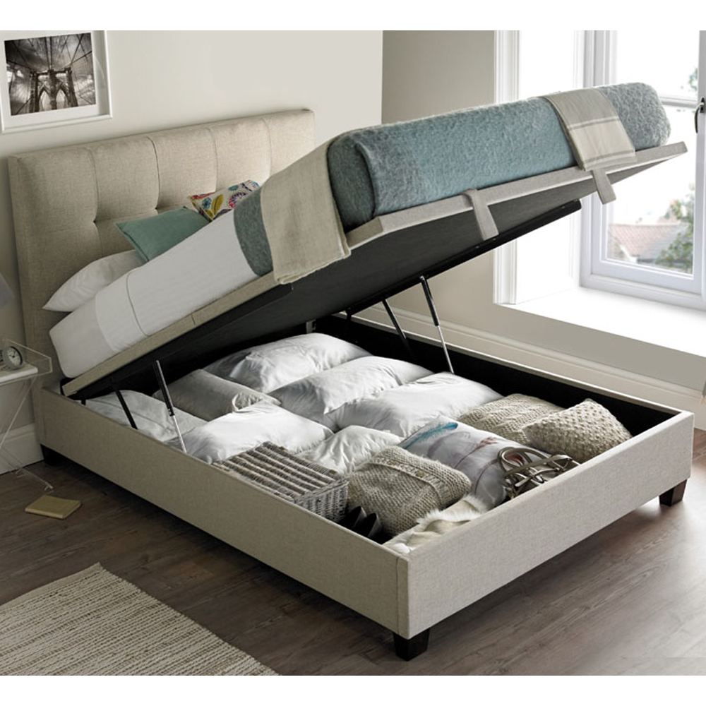 Walker Fabric Ottoman Storage King Size Bed In Oatmeal