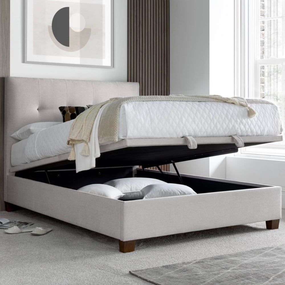 Walker Velvet Ottoman Storage Double Bed In Clay