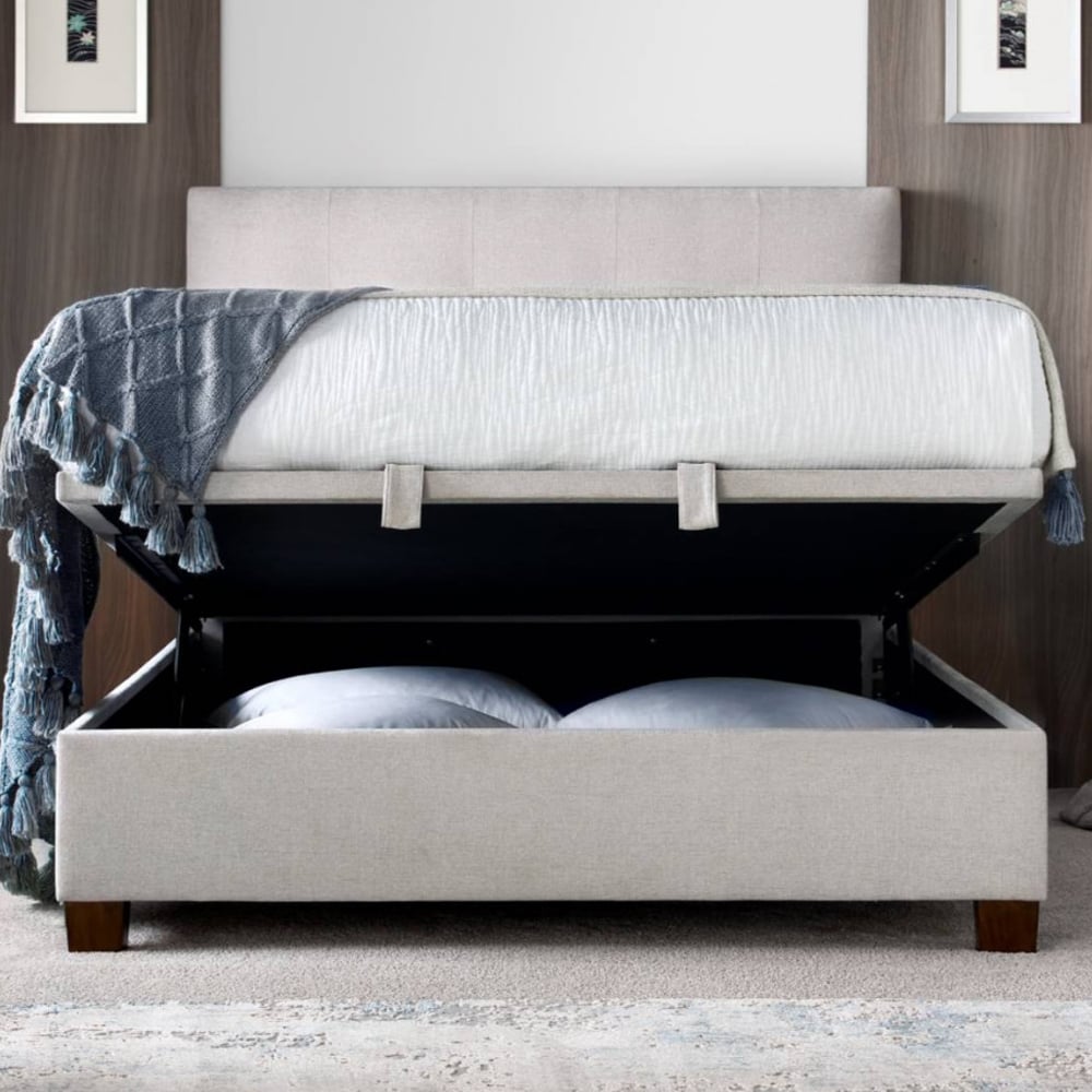 Walker Velvet Ottoman Storage Double Bed In Clay