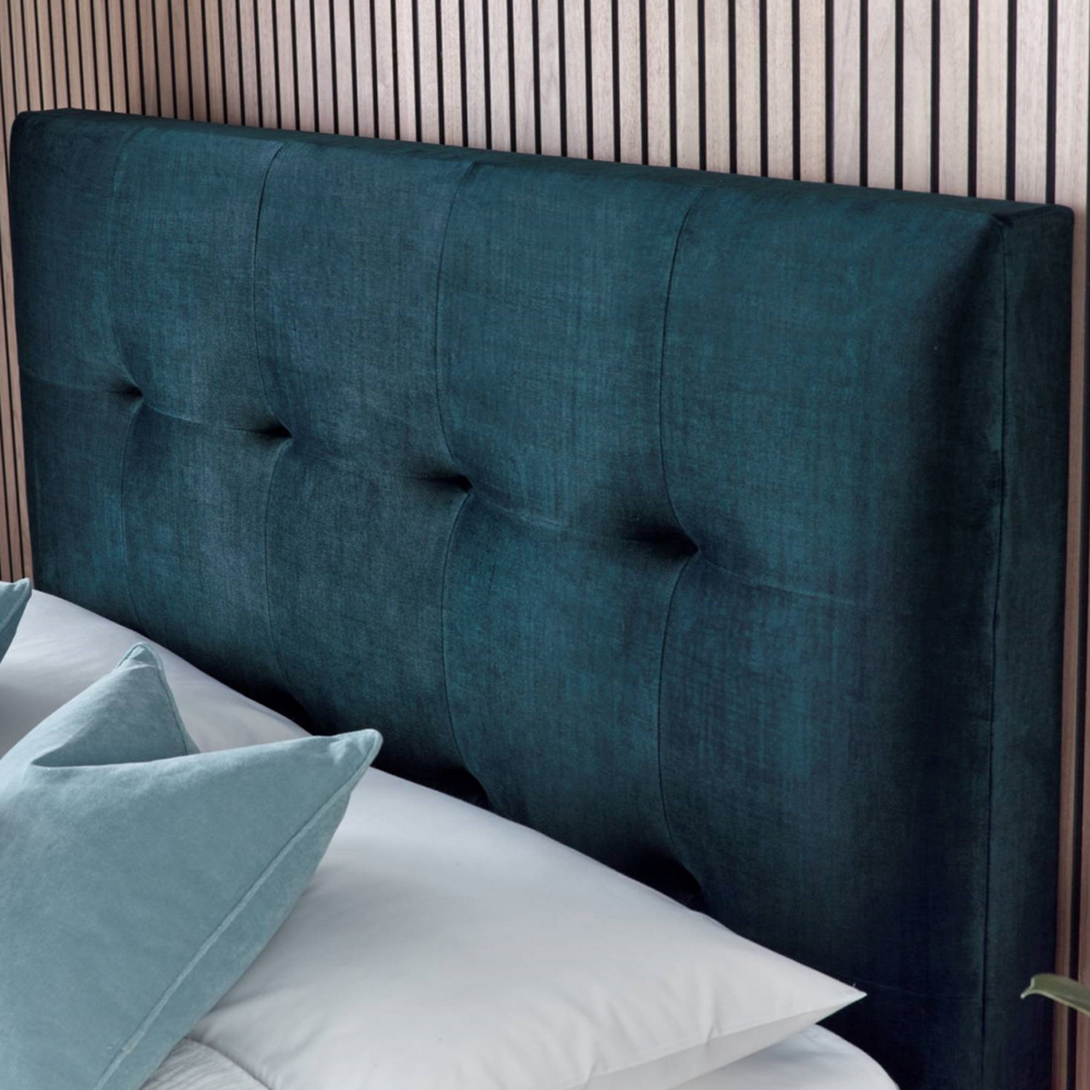 Walker Velvet Ottoman Storage Double Bed In Deep Ocean