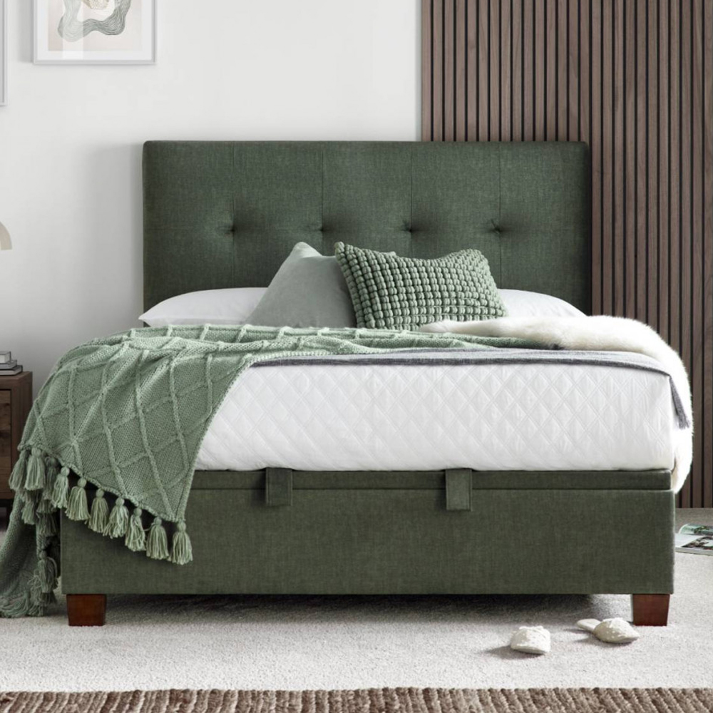 Walker Velvet Ottoman Storage King Size Bed In Winter Moss