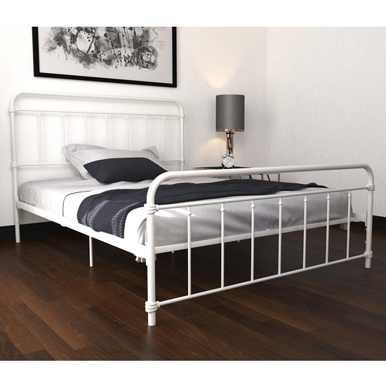 Wallach Metal Double Bed In White Furniture in Fashion