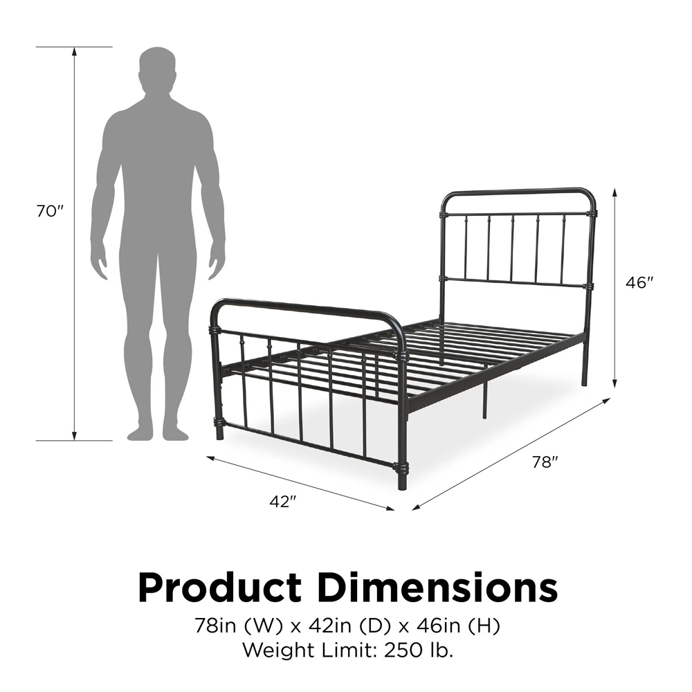Wallach Metal Single Bed In Black