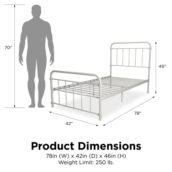 Wayne Metal Single Bed In White
