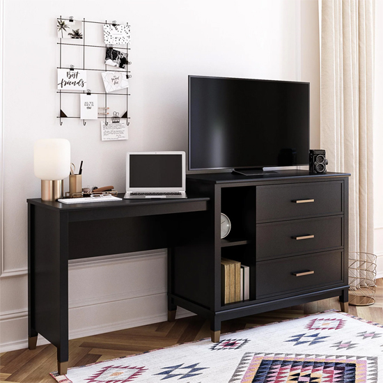 Waller 3 In 1 Wooden TV Stand With 3 Drawers In Black