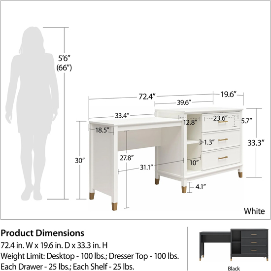 Waller 3 In 1 Wooden TV Stand With 3 Drawers In Black