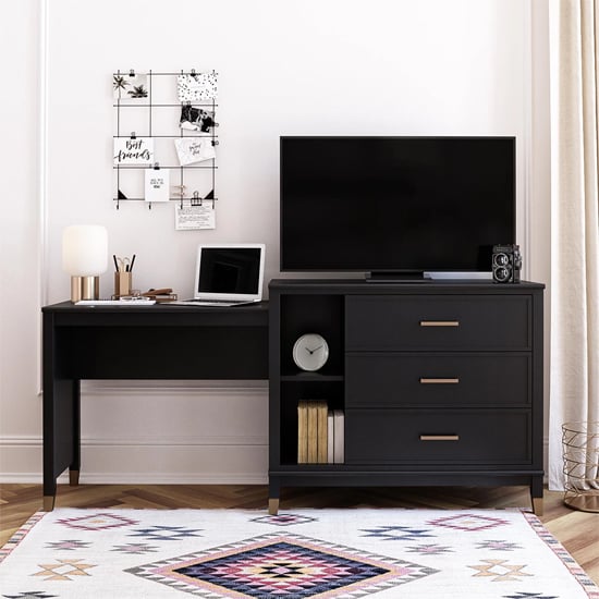 Read more about Waller 3 in 1 wooden tv stand with 3 drawers in black