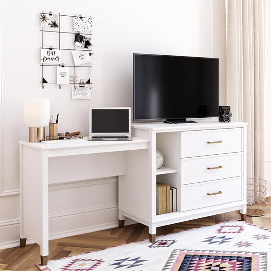 Waller 3 In 1 Wooden TV Stand With 3 Drawers In White