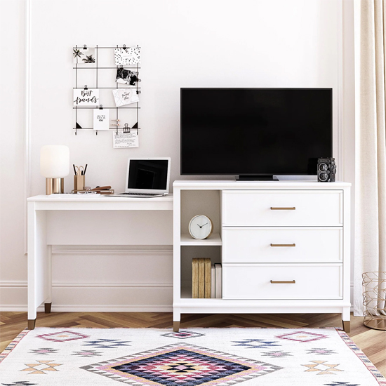 Read more about Waller 3 in 1 wooden tv stand with 3 drawers in white