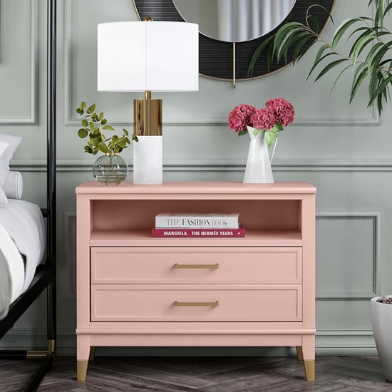 Read more about Waller wooden bedside cabinet wide with 2 drawers in pale pink