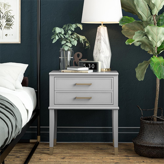 Waller Wooden End Table With 2 Drawers In Dove Grey