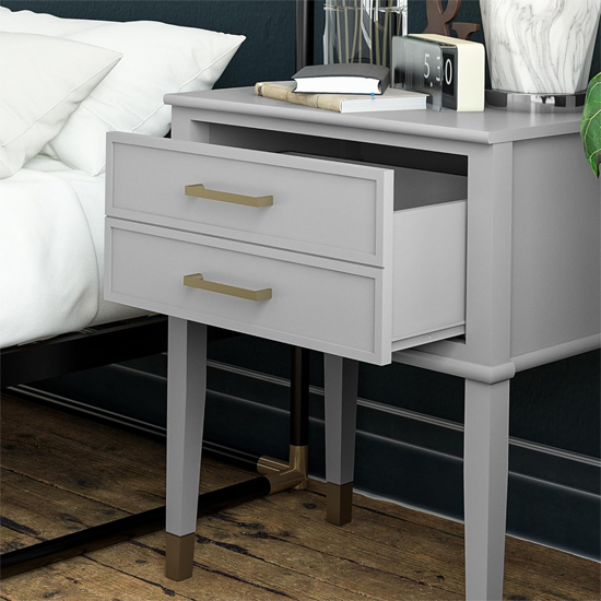 Waller Wooden End Table With 2 Drawers In Dove Grey