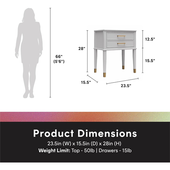 Waller Wooden End Table With 2 Drawers In Dove Grey
