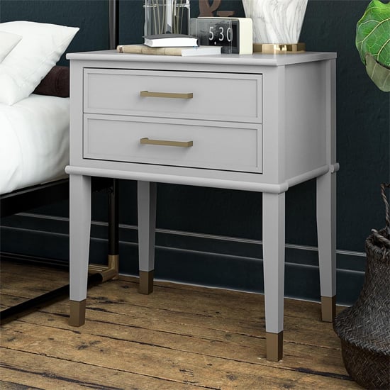 Read more about Waller wooden end table with 2 drawers in dove grey