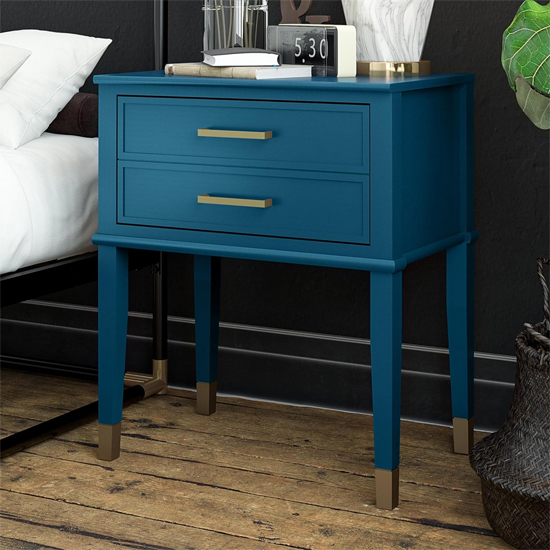 Read more about Waller wooden end table with 2 drawers in moroccan blue