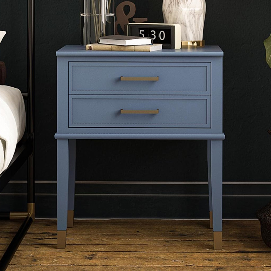 Read more about Waller wooden end table with 2 drawers in stone blue