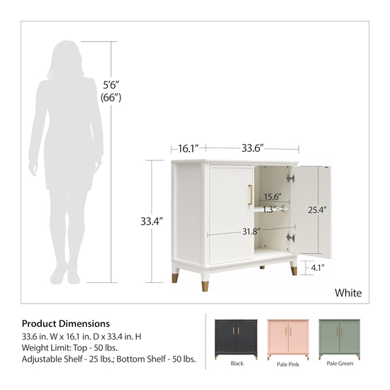 Waller Wooden Storage Cabinet With 2 Doors In Pale Pink
