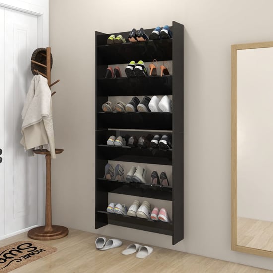 Read more about Walpi high gloss set of 2 wall shoe storage rack in black