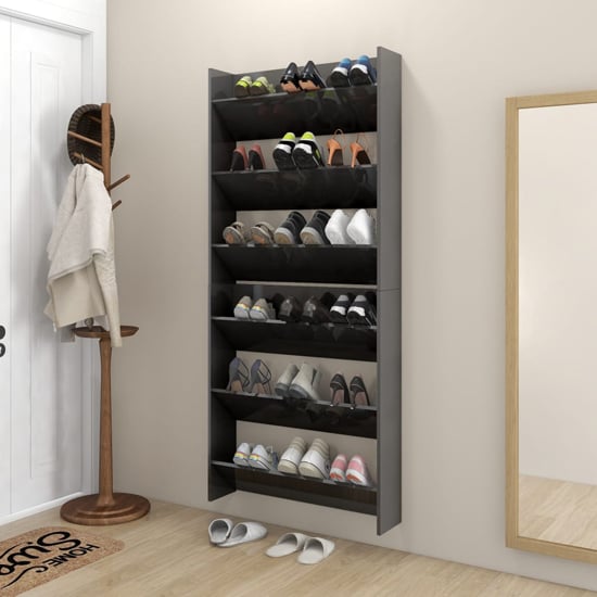 Walpi High Gloss Set Of 2 Wall Shoe Storage Rack In Grey