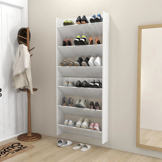 Read more about Walpi high gloss set of 2 wall shoe storage rack in white